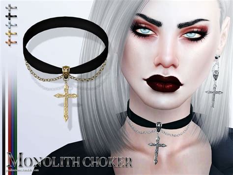 An Image Of A Woman Wearing Choker And Cross Necklaces With Black
