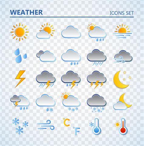 Weather Web Icons Set Cartoon Colorfull Art Vector Illustrations