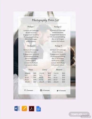 15 Photography Price List Templates Word Pdf Publisher Psd Indesign