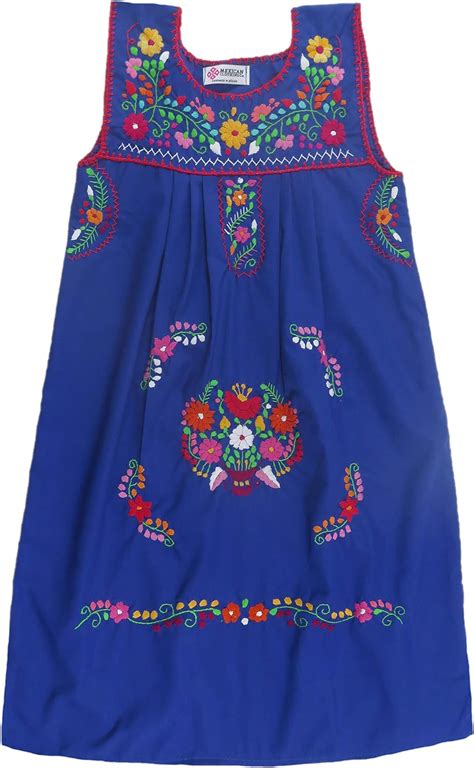 mexican clothing co girls mexican dress sleeveless tehuacan poplin m 12 blue 10562