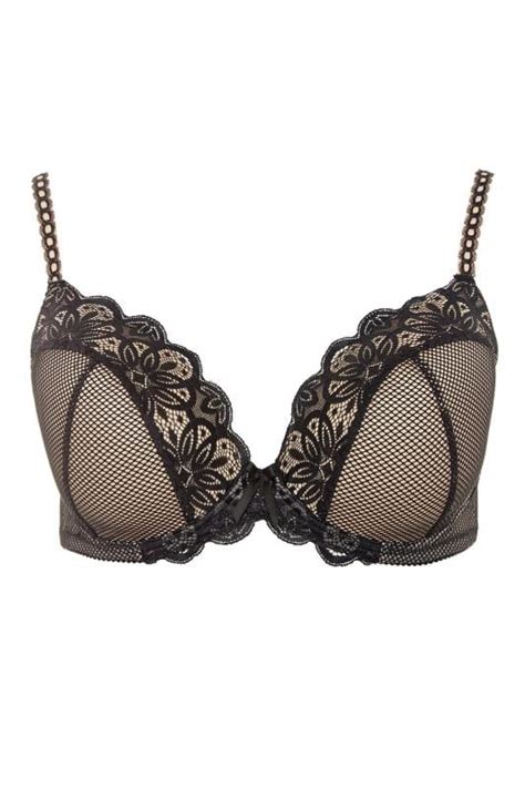 Black Nude Fishnet Daisy Lace Plunge Bra Yours Clothing