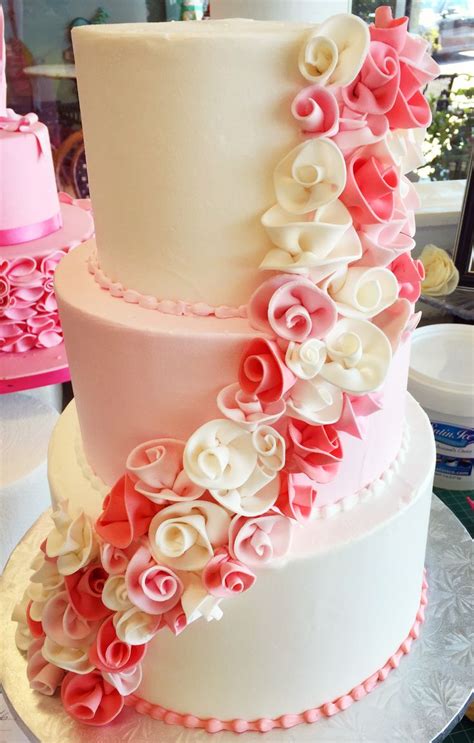 Pink Floral Cascade Wedding Cake Cake 156 Winter Wedding