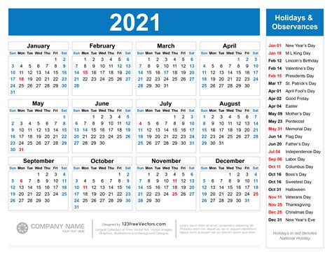 2021 Monthly Calendar With Holidays Calendar Printabl