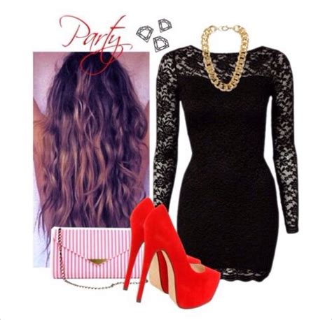 Little Black Dress Red Heels Gold Jewelry Party Outfit Black Dress