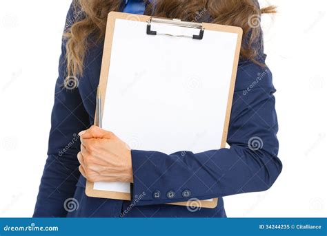 Closeup On Business Woman Holding Clipboard Stock Image Image Of