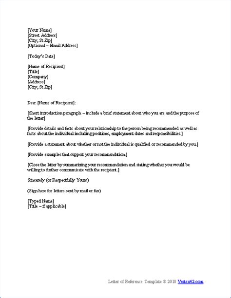 How to write a cover letter with reference number. Free Letter of Reference Template | Recommendation Letter ...