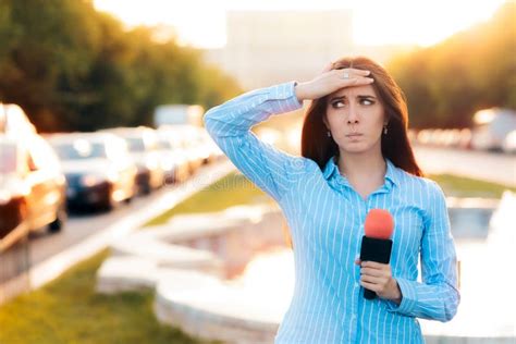 Surprised Female Reporter On Field In Traffic Stock Image Image Of