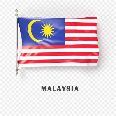 3d Acenando Bandeira Da Malásia No Fundo Transparente Isolado Flagpole