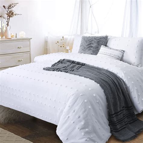 Yinfung Tufted Duvet Cover White Queen Boho Textured Dot