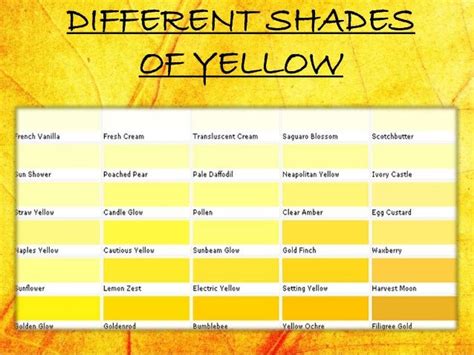 Different Shades Of Yellow Chart