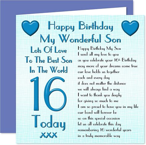 Son 16th Happy Birthday Card Lots Of Love To The Best Son In The