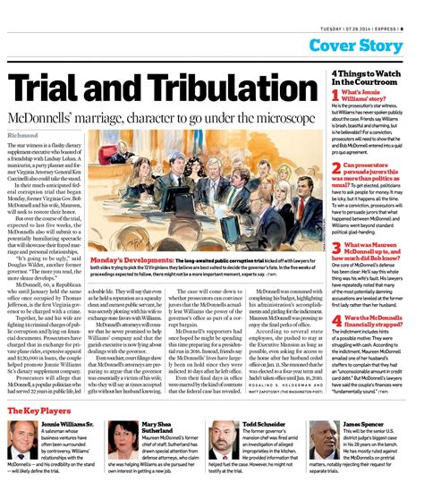 The McDonnell corruption trial is on today’s cover - The Washington Post