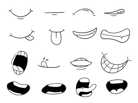 Cartoon Mouth Smile Happy Sad Expression Set Hand Drawn Doodle Mouth 29883060 Vector Art At