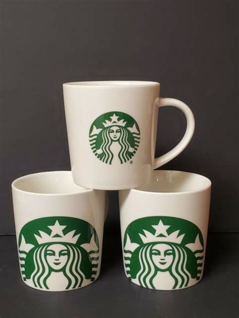 3 Starbucks Classic Green And White Logo Coffee Mug Cup 14oz Ebay