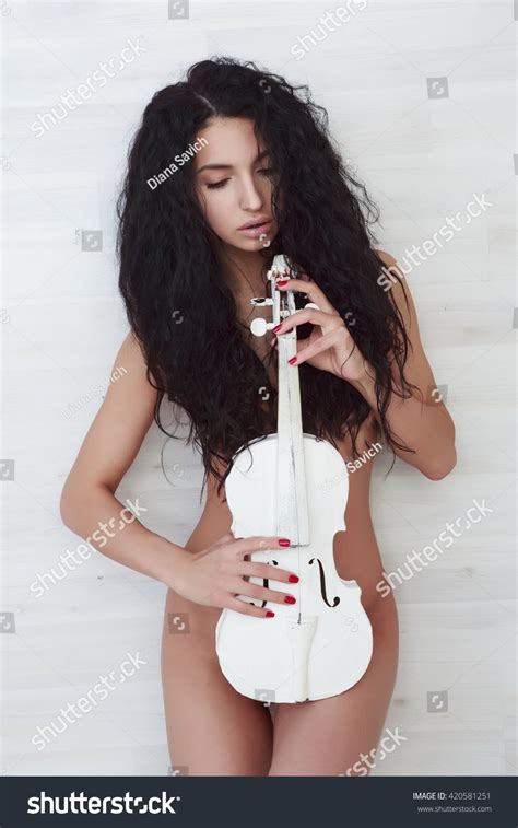Portrait Beautiful Nude Girl White Violin Stock Photo Shutterstock