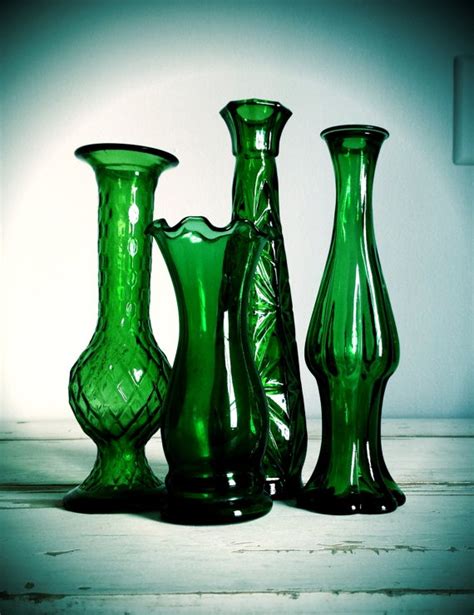 Emerald Green Glass Vases Vintage Item Print By Luckyporcupine 27 00 Green Glass Vase Green