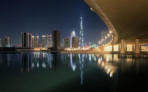 Burj Khalifa At Night With Bridge Photograph By Spreephotode Fine