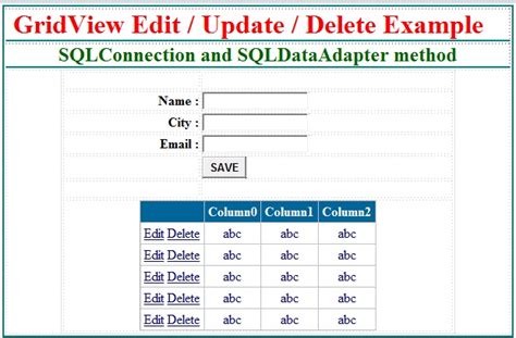 Insert Update Delete Data In Gridview Asp Net Using Sqldataadapter