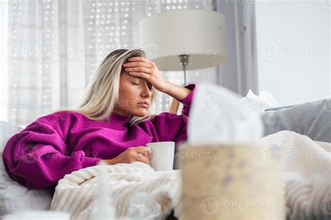 Sick Desperate Woman Has Flu Rhinitis Cold Sickness Allergy Concept Pretty Sick Woman Has