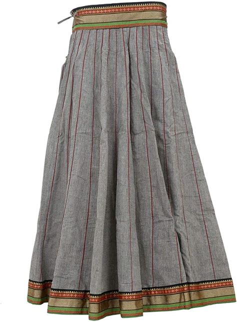 Indian Traditional Full Length Skirt Cotton 40 Panel Large Size Gray