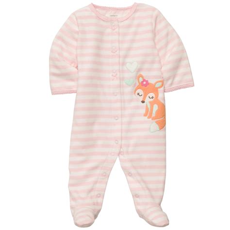 Carters Infant Girls Sleeper Pajamas Fox Pink Newborn 8