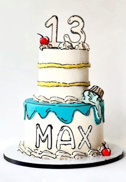 30 Cute Comic Cakes For Cartoon Lovers Outline Cake Blue Icing Drips