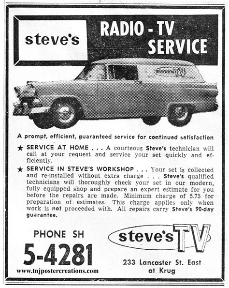1960 advertising for steve s tv on lancaster st east in kitchener features a 1955 ford sedan