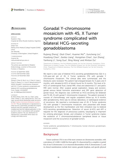 PDF Gonadal Y Chromosome Mosaicism With 45 X Turner Syndrome