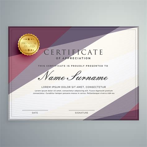Modern Vector Certificate Template Design With Purple Geometric Download Free Vector Art