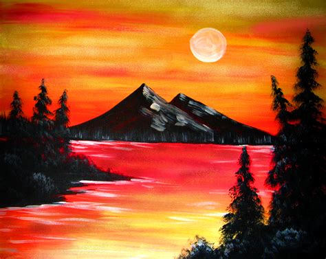 Sunset Mountains Painting Easy Gwerh