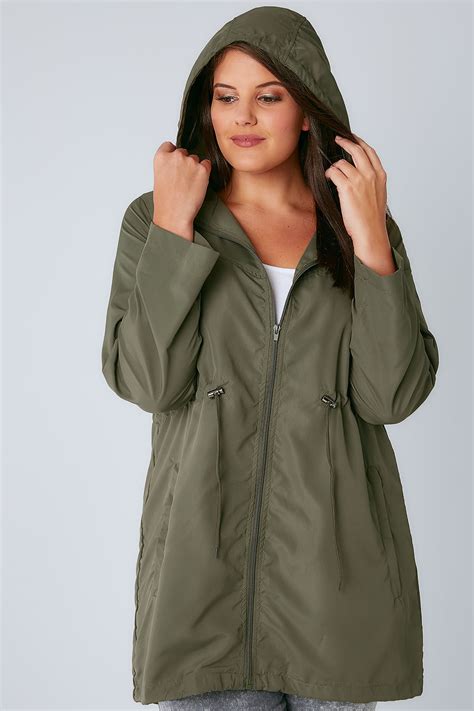 Khaki Pocket Parka Jacket With Hood Plus Size 16 To 36