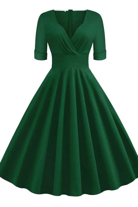 Green Swing Dress In 2020 Swing Dress Fit And Flare Dress Vintage Wrap Dress
