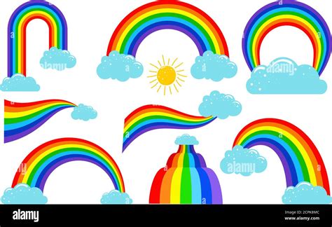 Colored Rainbows With Clouds Collection Rainbow In Sky Weather Cloud