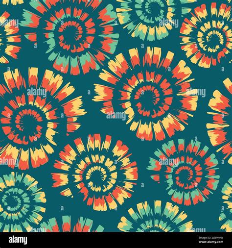 Seamless Vector Pattern With Spiral Tie Dye On Teal Blue Background