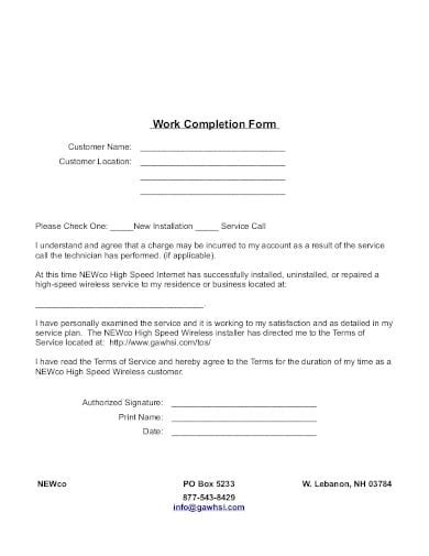 Work Completion Form Printable