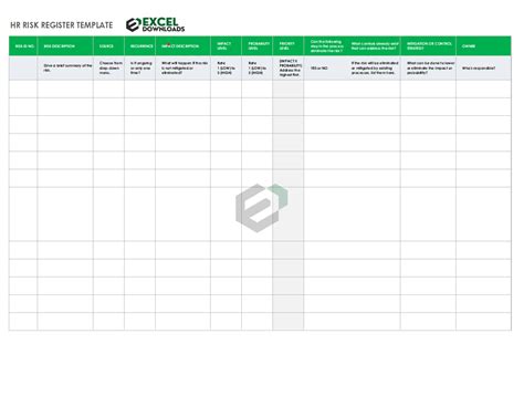 Free Human Resources Risk Register Excel Template