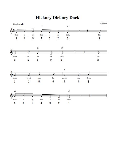 hickory dickory dock easy kalimba sheet music and tab with chords and lyrics