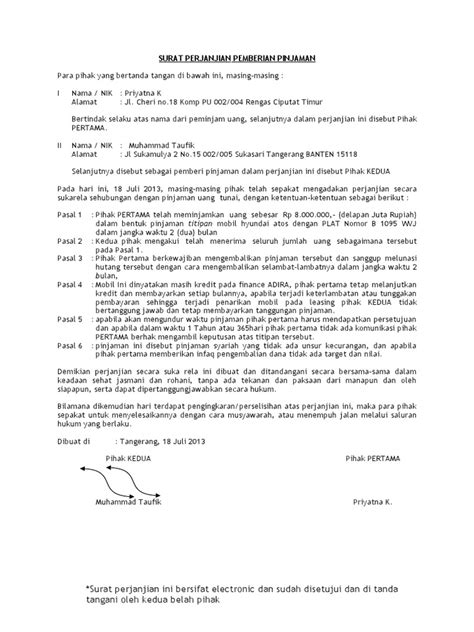 Contoh Surat Perjanjian Pinjam Pakai Homecare24