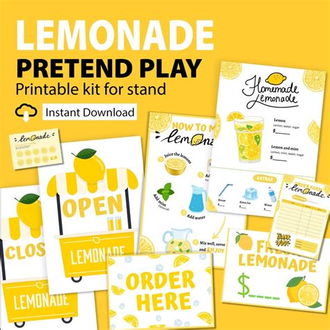 lemonade stand pretend play printable kit dramatic play menu summer activity lemonade making