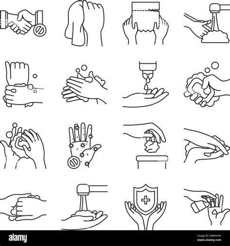 Soapy Water And Handswashing Icon Set Over White Background Line Style