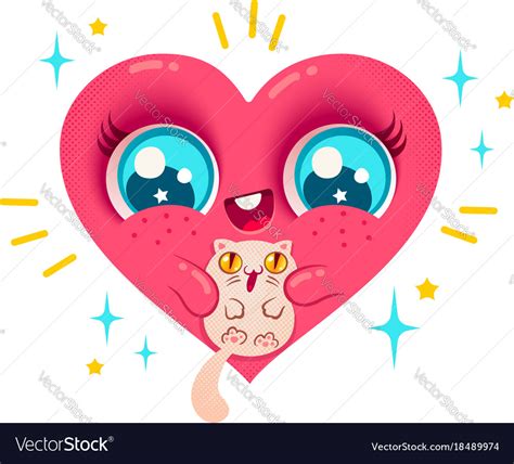 Heart With Cat In Kawaii Style Royalty Free Vector Image