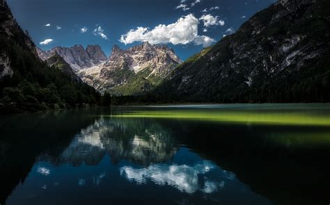 Wallpaper 1230x768 Px Calm Clouds Forest Lake Landscape