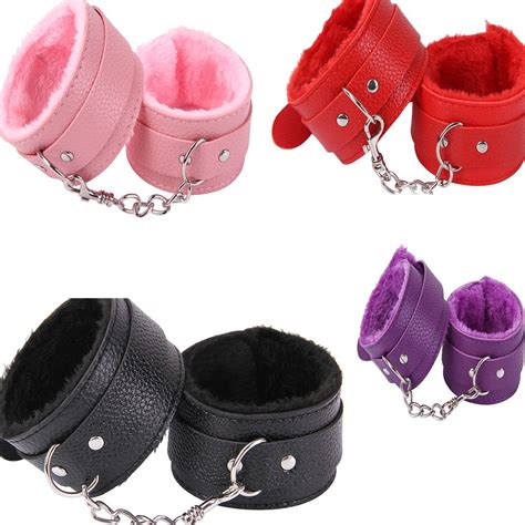 Sexy Adjustable Pu Leather Plush Handcuff Ankle Cuff Restraints Bondage