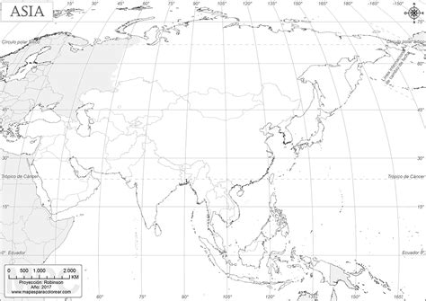 Mapa Fisico Mudo Asia Blanco Y Negro