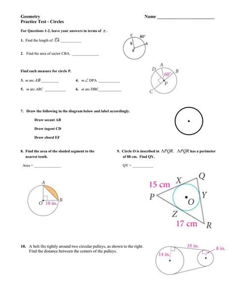 If the radius of a circle is 8. Bestseller: Geometry Circles Test Answers