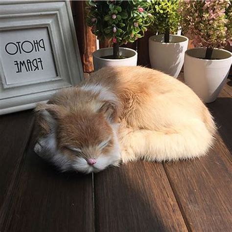 Simulation Sleeping Cat Lifelike Plush Kitten Fur Furry Animal Figurine