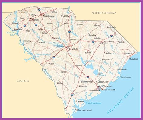 Map Of South Carolina Political County Geography Transportation