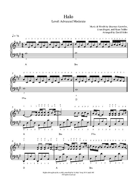 Halo By Beyoncé Knowles Piano Sheet Music Advanced Level