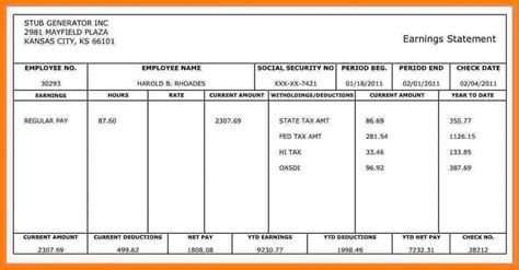 Free Pay Stub Template Word