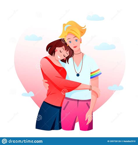 Lesbian Couple Lgbt Vector Illustration Cartoon Flat Happy Homosexual